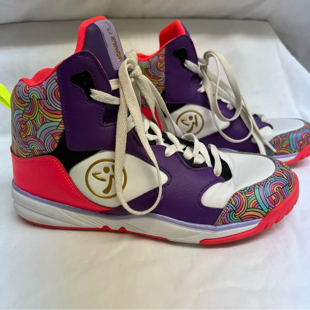 ZUMBA colorful neon rainbow hightop tennis shoes. - Picture 2 of 10